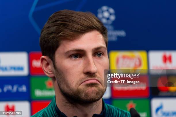 Ben Davies of Tottenham Hotspur speaks at the press conference during the Tottenham Hotspur Press Conference and Training on March 4, 2019 in...
