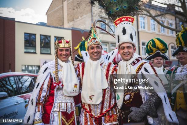 The Dreigestirn of Cologne Carnival Jungfrau Catharina , Prinz Marc I. And Bauer Markus during the annual Rose Monday Carnival parade on March 4,...