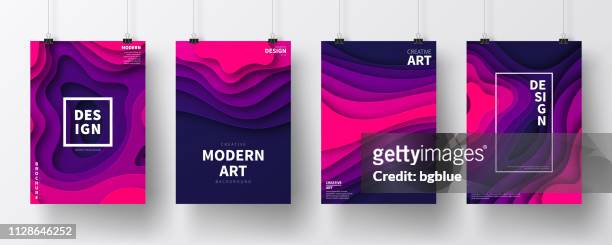 set of posters with paper cut design, isolated on white background - multi layered effect stock illustrations