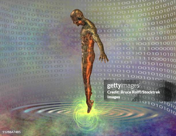 cyborg reborn - 3d illustration rendering of binary code pattern stock illustrations