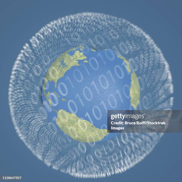 binary code around the globe. - asian programmer stock illustrations