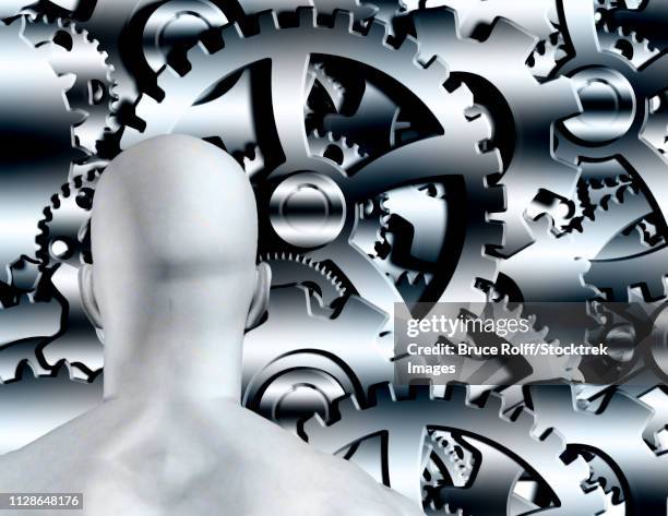 man before gears - bruce stock illustrations