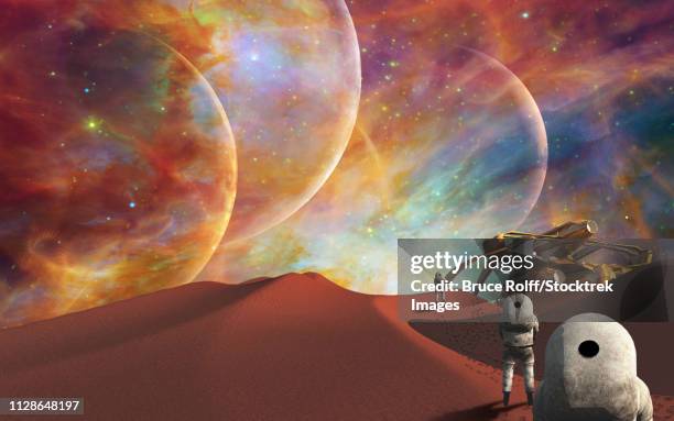 astronauts on another planet. - mars exploration stock illustrations