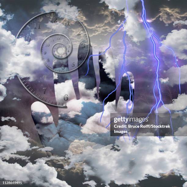 the power of time. hand of god controls time spirals. 3d rendering - einstein stock illustrations