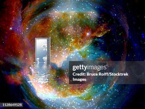 Open door to another world in colorful universe Open door to another world in colorful universe