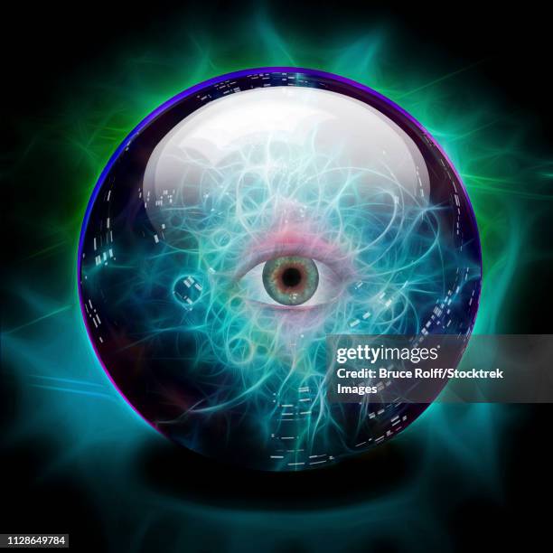 crystal ball with all seeing eye - crystal ball stock-grafiken, -clipart, -cartoons und -symbole