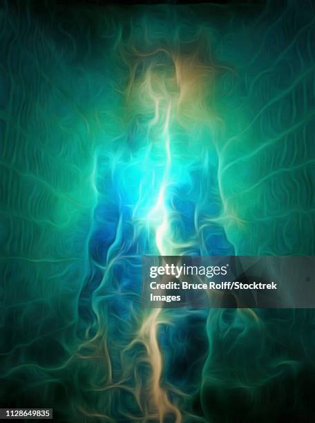 surrealism. energy inside human silhouette. - bruce stock illustrations