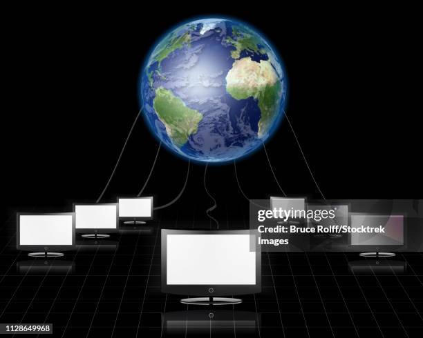 world wide web flat panel connected - visual presentation stock illustrations
