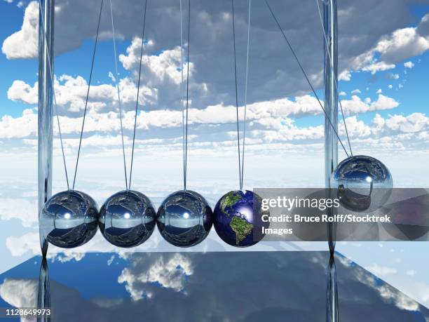 newtons cradle earth - bouncing ball stock illustrations