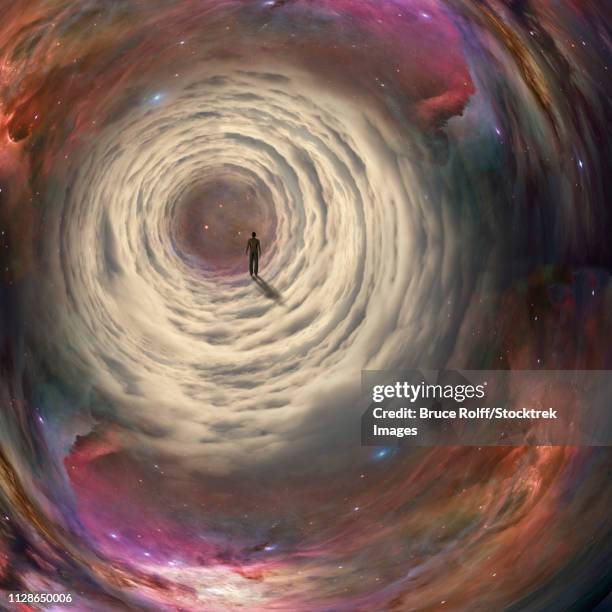 man walking in cloudy space tunnel - dizzy stock illustrations
