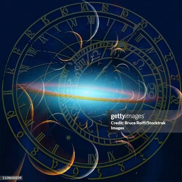 astronomical clock. planets and galaxies - bruce stock illustrations
