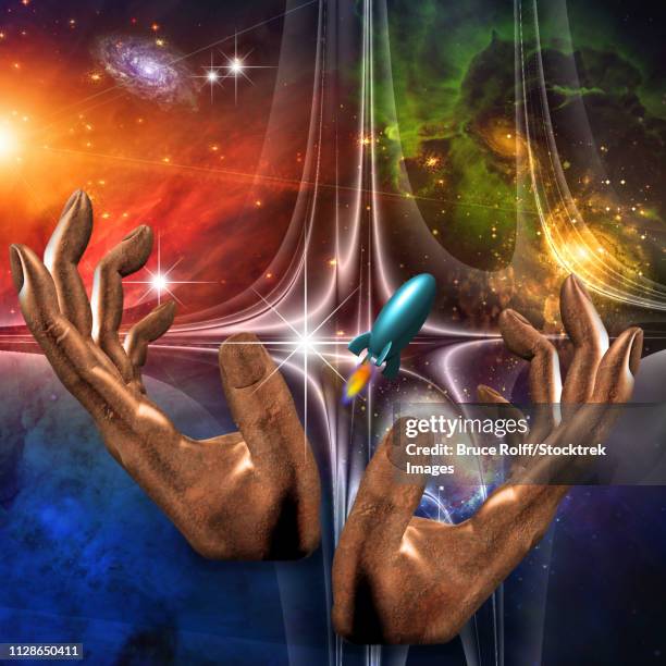 play on golden age sci fi - hand reaching forward stock illustrations