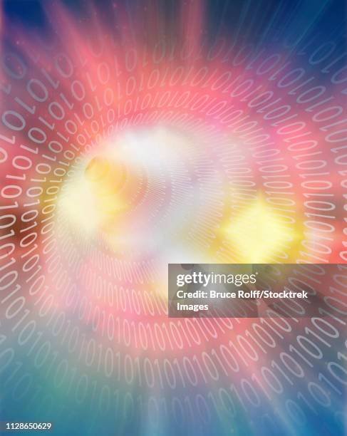 abstract. binary tunnel with shining light - 3d illustration rendering of binary code pattern stock illustrations
