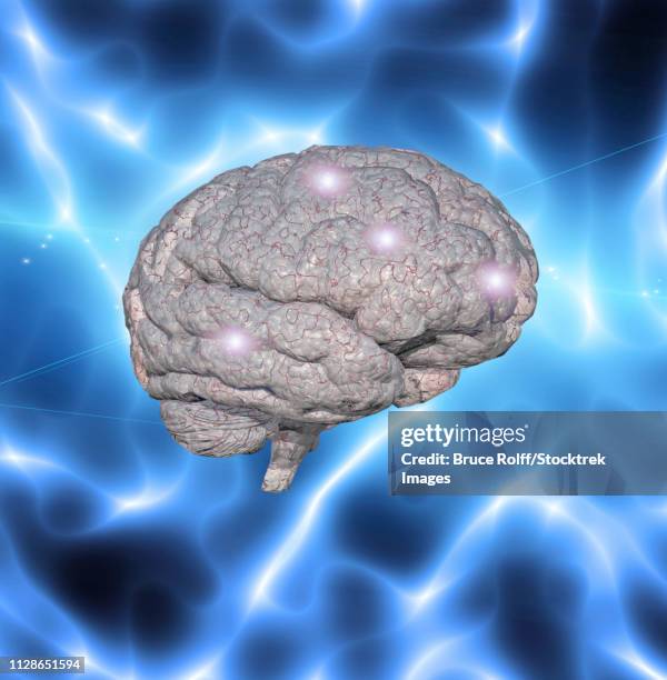brain working. glowing nodes - remember stock illustrations