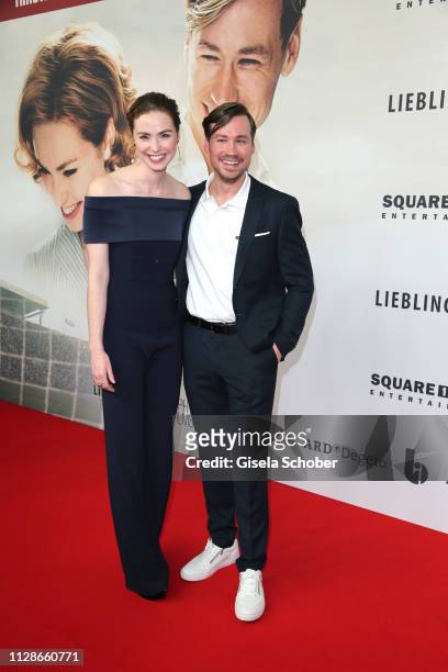 Freya Mavor and David Kross attend the premiere of the film "Trautmann" at Mathaeser Filmpalast on March 4, 2019 in Munich, Germany.