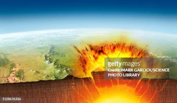 ilustrações, clipart, desenhos animados e ícones de yellowstone eruption, illustration - entrar em erupção