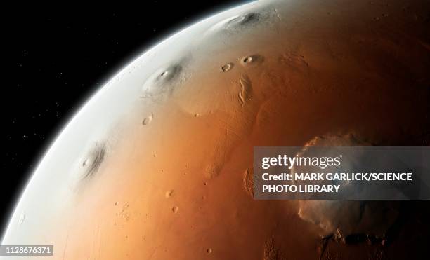 illustration of mars tharsis montes - olympus mons mars stock illustrations