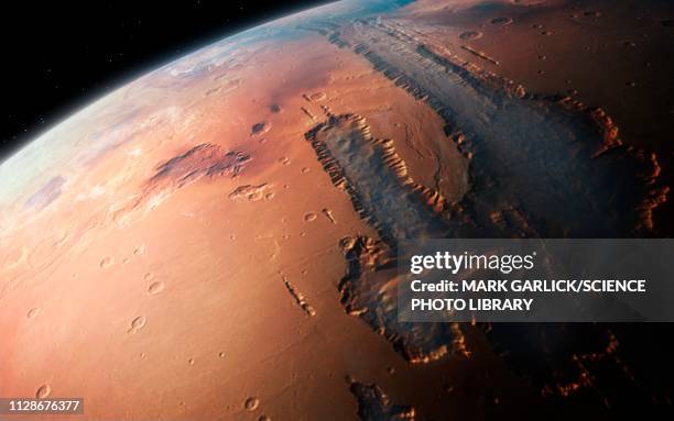 valles marineris, mars, illustration - mars planet stock-grafiken, -clipart, -cartoons und -symbole