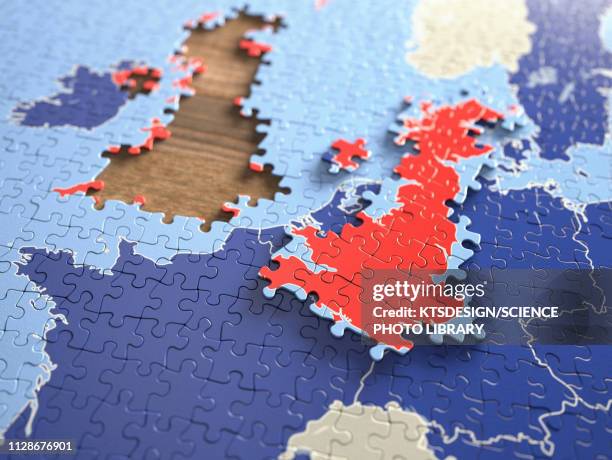 united kingdom and european union jigsaw puzzle, illustratio - brexit stock-grafiken, -clipart, -cartoons und -symbole