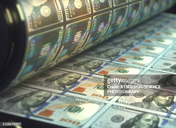 printing banknotes, illustration - years since clinton lewinsky scandal broke stock illustrations