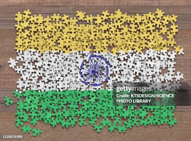 ilustraciones, imágenes clip art, dibujos animados e iconos de stock de indian flag jigsaw puzzle, illustration - indian politics and governance