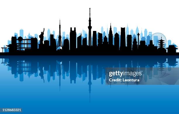 tokyo (all buildings are complete and moveable) - tokyo tower stock illustrations