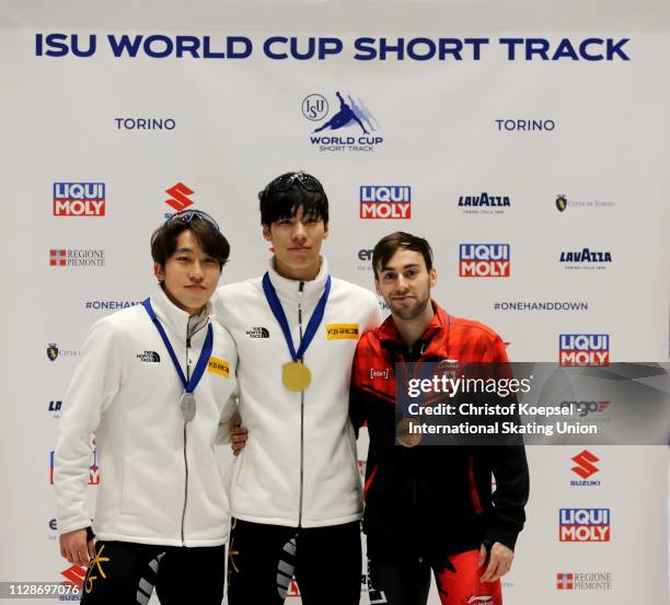 Park Ji Won of Republic of Korea celebrates winning the second place, Hwang Daeheon of Republic of Korea celebrates winning the first place and...