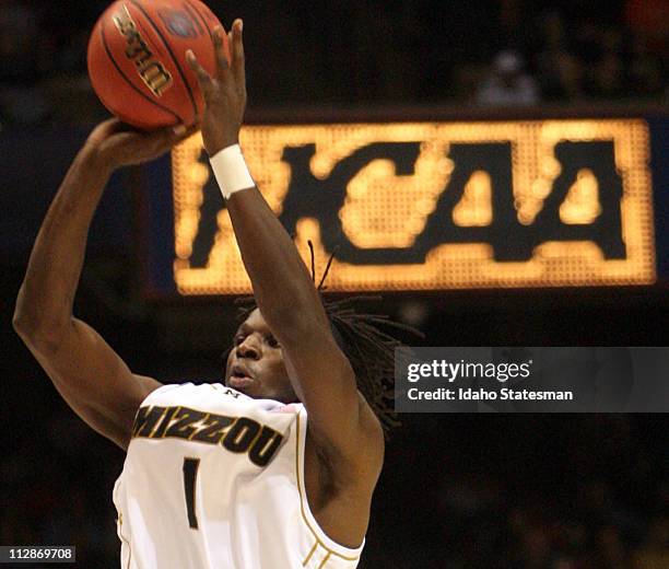 Missouri's DeMarre Carroll shoots a jumper against Cornell during first round action in the 2009 NCAA Division I Men's Basketball Championshipa at...