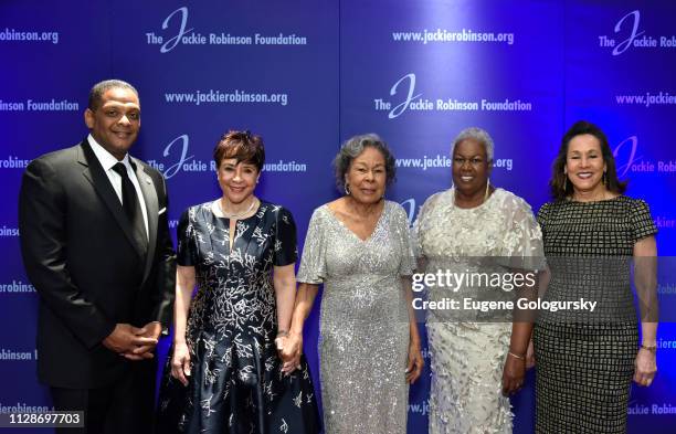 Gregg Gonsalves, Sheila Johnson, Rachel Robinson, Sharon Robinson and JRF President and CEO Della Britton Baeza attend the Jackie Robinson Foundation...