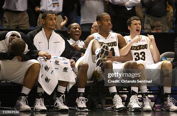 Missouri's celebrates as guard Kim English makes two free throws to seal their 83-79 victory over Marquette in the second round of the NCAA men's...