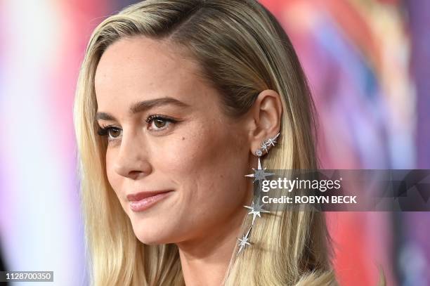 Actress Brie Larson attends the world premiere of "Captain Marvel" in Hollywood, California, on March 4, 2019.