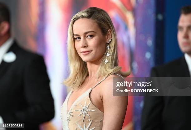 Actress Brie Larson attends the world premiere of "Captain Marvel" in Hollywood, California, on March 4, 2019.