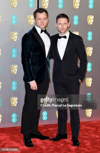 Taron Egerton and Jamie Bell attend the EE British Academy Film Awards at Royal Albert Hall on February 10, 2019 in London, England.