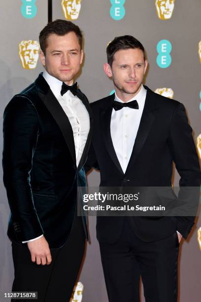 Taron Egerton and Jamie Bell attend the EE British Academy Film Awards at Royal Albert Hall on February 10, 2019 in London, England.