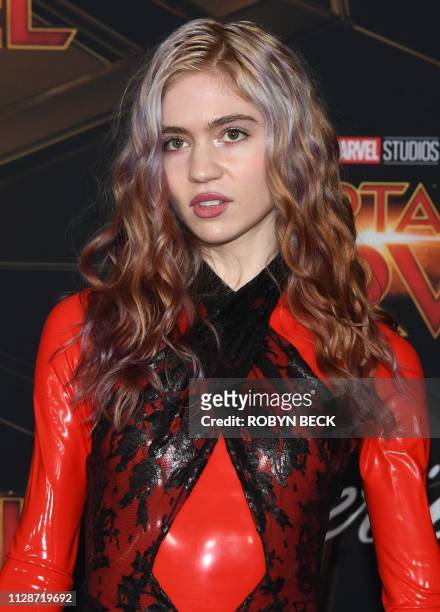 Canadian singer-songwriter Grimes attends the world premiere of "Captain Marvel" in Hollywood, California, on March 4, 2019.