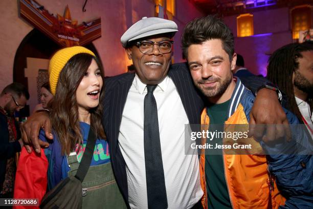 Gemma Chan, Samuel L. Jackson, and Dominic Cooper attend the Los Angeles World Premiere of Marvel Studios' "Captain Marvel" at Dolby Theatre on March...