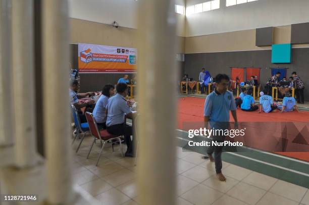 Ahead of the upcoming 2019 Indonesian presidential election, hundreds of prisoners in Cibinong Prison, Pondok Rajeg, Bogor, West Java, Indonesia, on...