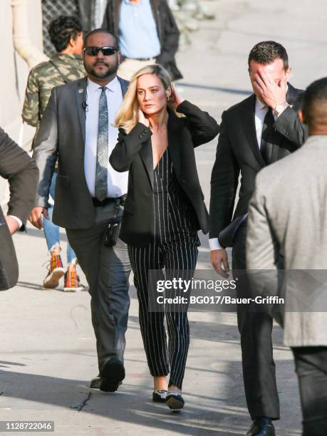 Brie Larson is seen arriving at 'Jimmy Kimmel Live' on March 04, 2019 in Los Angeles, California.