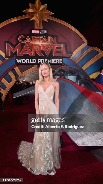 Actor Brie Larson attends the Los Angeles World Premiere of Marvel Studios' "Captain Marvel" at Dolby Theatre on March 4, 2019 in Hollywood,...