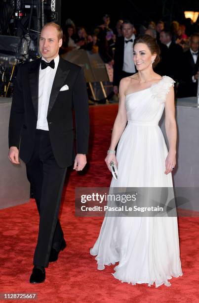 Prince William, Duke of Cambridge and Catherine, Duchess of Cambridge attend the EE British Academy Film Awards at Royal Albert Hall on February 10,...