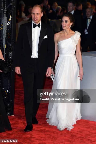 Prince William, Duke of Cambridge and Catherine, Duchess of Cambridge attend the EE British Academy Film Awards at Royal Albert Hall on February 10,...