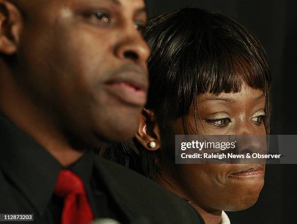 Crystal Gail Mangum appeared at a news conference to promote a book about her life with publisher Vincent "Ed" Clark in Durham, North Carolina,...