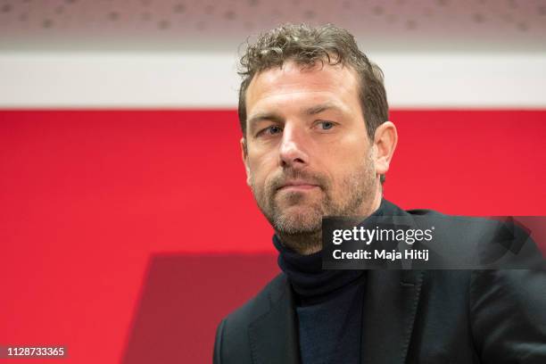 Markus Weinzierl, head coach of Stuttgart looks on after the press conference after the Bundesliga match between Fortuna Duesseldorf and VfB...