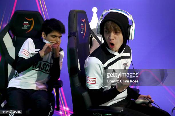 Donovan Hunt and Nicolas Villalba of KiNG eSports celebrate a goal on their way to victory in the Final of the FIFA eClub World Cup 2019 - Knockout...