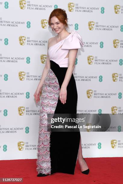 Eleanor Tomlinson poses in the press room during the EE British Academy Film Awards at Royal Albert Hall on February 10, 2019 in London, England.