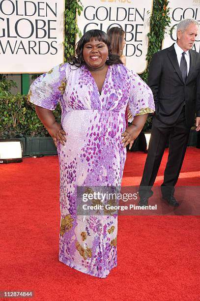 Actress Gabourey Sidibe arrives at the 68th Annual Golden Globe Awards held at The Beverly Hilton hotel on January 16, 2011 in Beverly Hills,...