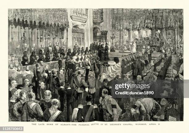 funeral service, prince leopold, duke of albany, st george chapel - prince leopold duke of albany stock illustrations