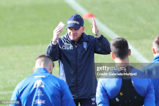 Giuseppe Iachini manager of Empoli FC gestures during training session on March 5, 2019 in Florence, Italy.