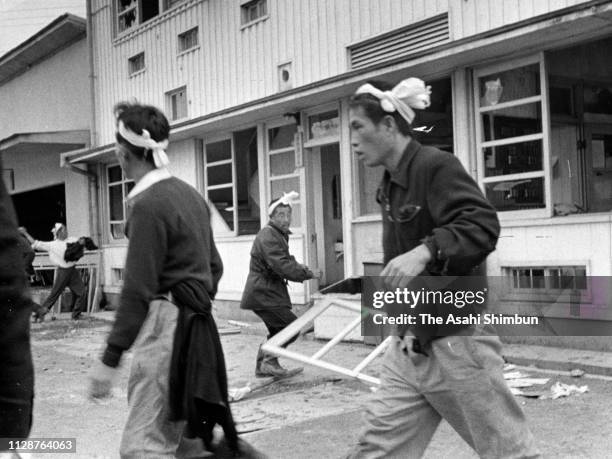 Fishermen break into the Japan New Chisso Minamata Factory to demand the halt of waste water discharge on November 2, 1959 in Minamata, Kumamoto,...