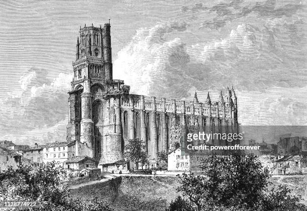 cathedral basilica of saint cecilia in albi, france - 19th century - st cecilia stock illustrations